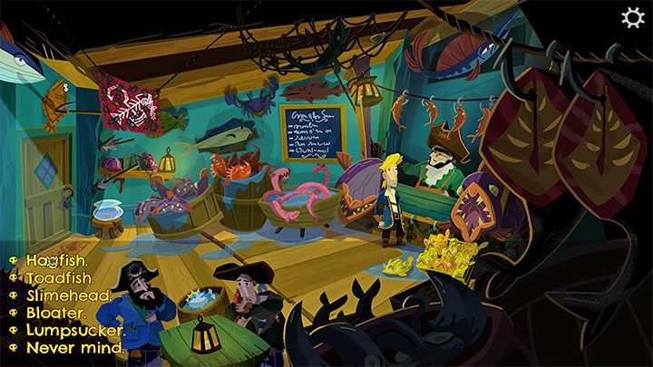 Dotrzyjcie do High Street na wyspie Melee Island - znajdziecie tu nowo powstały sklep z pamiątkami Cods Wallop - Return to Monkey Island: Złoty klucz Bella Fisher (Bella Fishers Golden Key) - solucja, opis przejścia - Return to Monkey Island - poradnik do gry