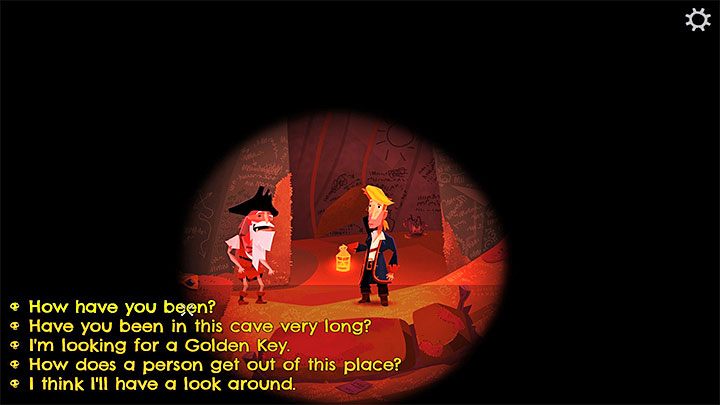 Przeczytajcie nowy znak - Guybrush spadnie do jaskini, w której przebywa Herman Toothrot - Return to Monkey Island: Złoty klucz Terror Island (Terror Island Golden Key) - solucja, opis przejścia - Return to Monkey Island - poradnik do gry