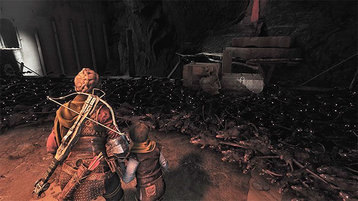 Wagonik możecie przepychać, ale tylko po szynach - Plague Tale Requiem: Eksploracja podziemnej lokacji (Explore the underground area) - solucja, opis przejścia - A Plague Tale Requiem - poradnik do gry