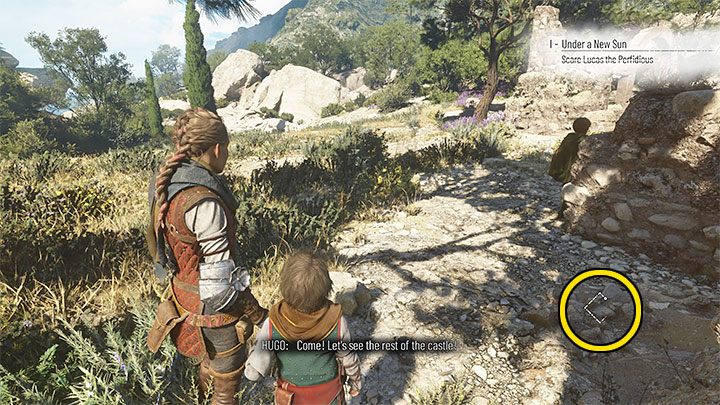 O automatycznym zapisaniu Waszych aktualnych postępów informuje animacja w prawym dolnym rogu ekranu (zaznaczyliśmy ją na powyższym obrazku) - Plague Tale Requiem: Jak sejwować, jak zrestartować scenę? - A Plague Tale Requiem - poradnik do gry