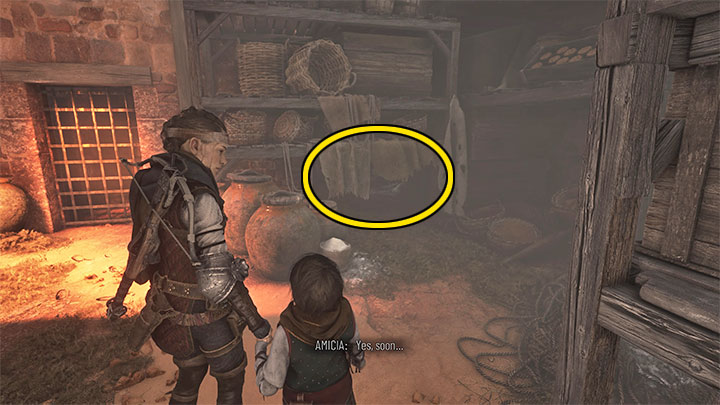 Po wejściu do środka kucnijcie i przejdźcie przez mały otwór zaznaczony na obrazku - Plague Tale Requiem: Sekretne skrzynie z rozdziału 6 (Zostawić wszystko za sobą) - lista - A Plague Tale Requiem - poradnik do gry