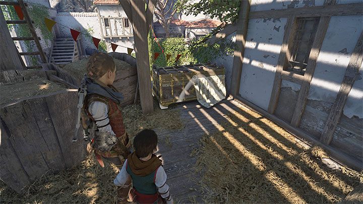 Dostańcie się na piętro stodoły - jest tam poszukiwany sekret - Plague Tale Requiem: Sekretne skrzynie z rozdziału 8 (Morze obietnic) - lista - A Plague Tale Requiem - poradnik do gry