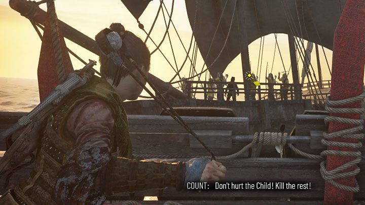 Dotrzyjcie do zasłon znajdujących się najbliżej wrogiego okrętu - Plague Tale Requiem: Zgubienie statku Hrabiego (Get away from the Counts ship) - solucja, opis przejścia - A Plague Tale Requiem - poradnik do gry