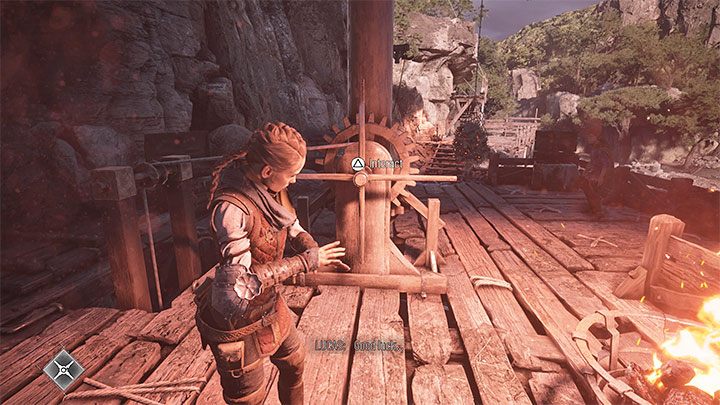 W nowym miejscu wydajcie Lucasowi polecenie użycia korby - Plague Tale Requiem: Znalezienie drogi do łodzi (Find a way to reach the boat) - solucja, opis przejścia - A Plague Tale Requiem - poradnik do gry