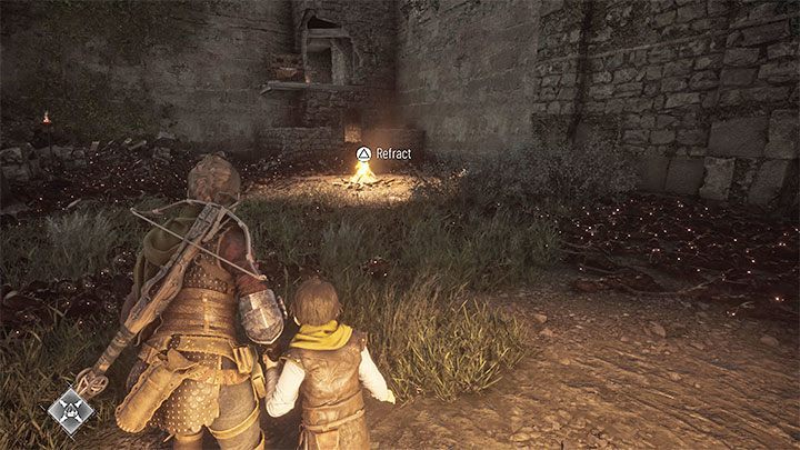 Rozpalcie Igniferem kolejne ognisko i po raz pierwszy przetestujcie opcję załamywania światła (Refract) z użyciem pryzmatu - Plague Tale Requiem: Przetrwanie ataku (Survive the assault) - solucja, opis przejścia - A Plague Tale Requiem - poradnik do gry