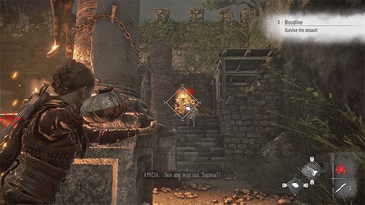 Korzystajcie z procy do szybkiego eliminowania wrogów bez nakryć głowy - będą to łucznicy i bandyci z włóczniami - Plague Tale Requiem: Przetrwanie ataku (Survive the assault) - solucja, opis przejścia - A Plague Tale Requiem - poradnik do gry