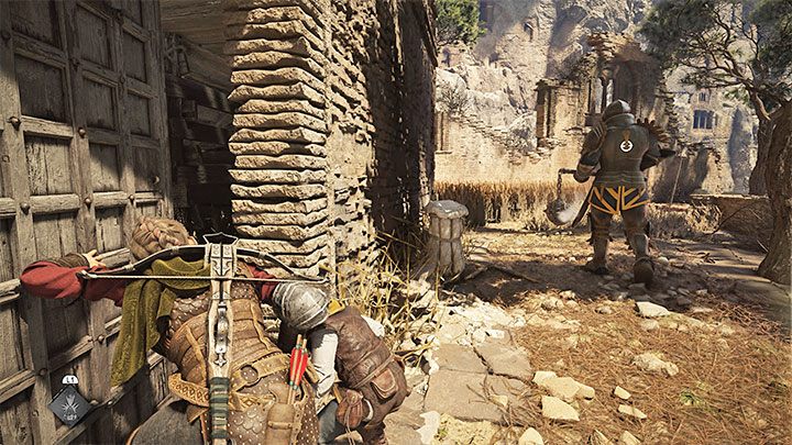 Zaczekajcie aż żołnierz w pełnej zbroi uda się w prawo i otwórzcie drzwi wieży - Plague Tale Requiem: Ominięcie punktu kontrolnego (Find a way around the checkpoint) - solucja, opis przejścia - A Plague Tale Requiem - poradnik do gry