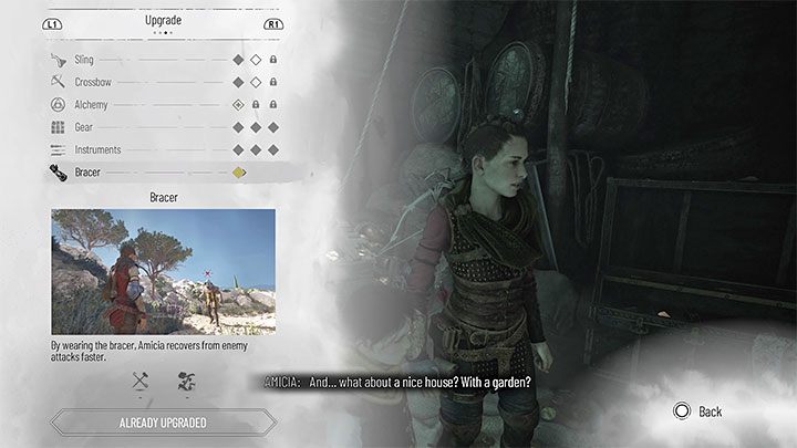 Zdobyty karwasz ma praktyczne zastosowanie i możecie dowiecie się o nim z menu ulepszeń sprzętu Amicii - Plague Tale Requiem: Opcjonalna zagadka z wiatrakami w rozdziale 9 - jak zdobyć karwasz? - A Plague Tale Requiem - poradnik do gry