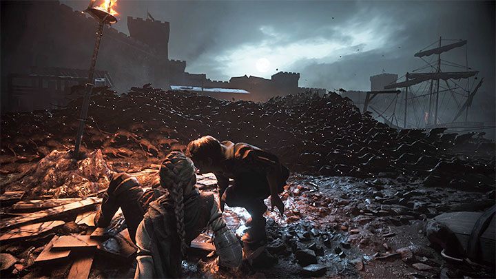 Musicie podnieść deski żeby bezpiecznie opuścić tę lokację - Plague Tale Requiem: Znalezienie łodzi Zakonu (Find the Orders boat) - solucja, opis przejścia - A Plague Tale Requiem - poradnik do gry