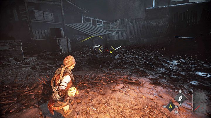 Przejdźcie dalej i wycelujcie Igniferem w wózek na kółkach - Plague Tale Requiem: Znalezienie łodzi Zakonu (Find the Orders boat) - solucja, opis przejścia - A Plague Tale Requiem - poradnik do gry