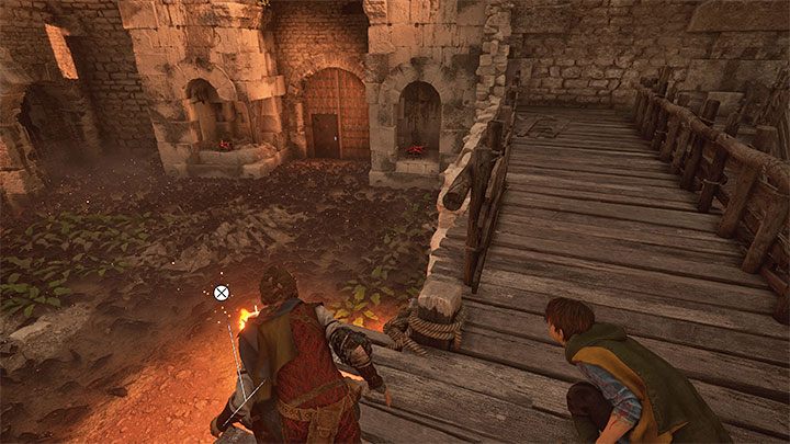 Cel podróży to brama pod wieżą z powyższego obrazka - jest ona zlokalizowana na przeciwległym końcu obszaru z przeciwnikami - Plague Tale Requiem: Wydostanie się z podziemi areny (Exit the arenas underground) - solucja, opis przejścia - A Plague Tale Requiem - poradnik do gry