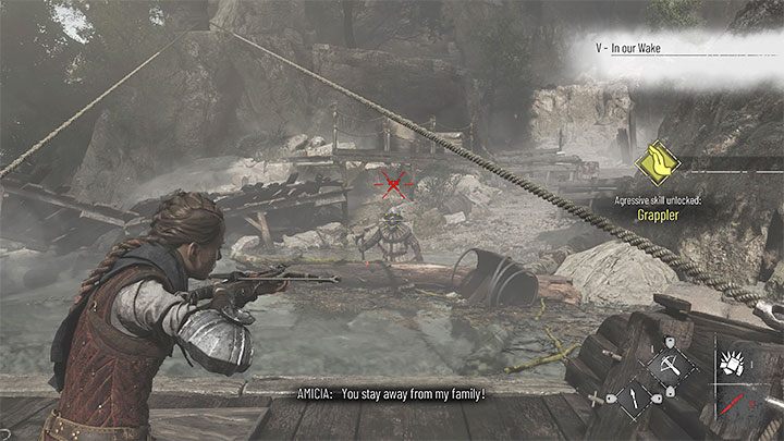 Kusza docelowo dołączy do inwentarza Amicii i korzystajcie z niej do atakowania przeciwników znajdujących się na brzegu - Plague Tale Requiem: Ucieczka przed Arnaudem (Run from Arnaud) - solucja, opis przejścia - A Plague Tale Requiem - poradnik do gry