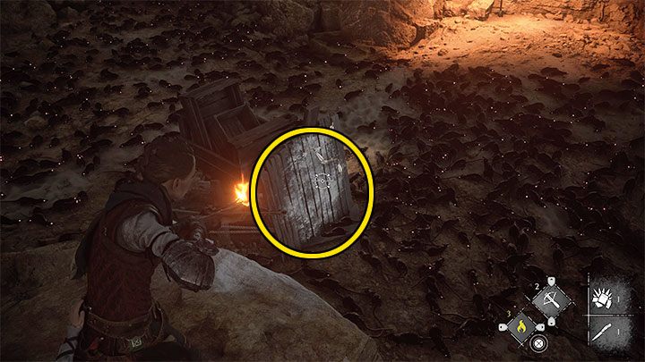 W jaskiniach dotrzyjcie do pierwszej pieczary z nowymi szczurami widocznymi na dole - Plague Tale Requiem: Przeprawa przez plażę (Cross the beach) - solucja, opis przejścia - A Plague Tale Requiem - poradnik do gry