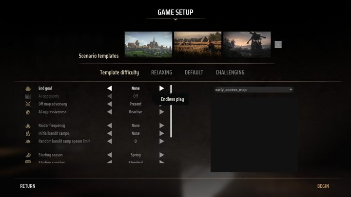 Do trybu piaskownicy dostęp możecie wybrać z ekranu wyboru scenariusza, który ujrzycie po kliknięciu opcji Nowa Gra w menu głównym - Manor Lords: Jak uruchomić tryb piaskownicy? - Manor Lords - poradnik do gry