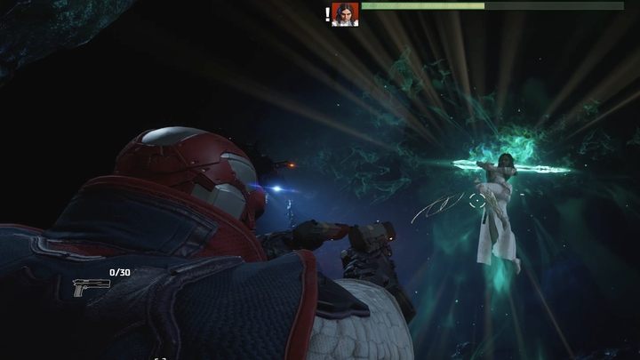 Gdy Talia unosi się wykonując ładowany atak, macie sporo czasu by do niej postrzelać - Gotham Knights: Głowa demona (Head of the Demon) - solucja, opis przejścia - Gotham Knights - poradnik do gry