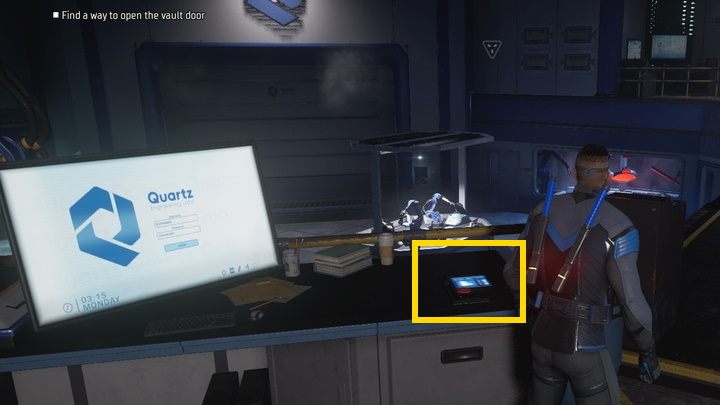 Zamknięte opancerzone drzwi otworzycie skanując tablet na biurku na wprost nich - Gotham Knights: Rozdział Mr. Freeze - solucja, opis przejscia - Gotham Knights - poradnik do gry