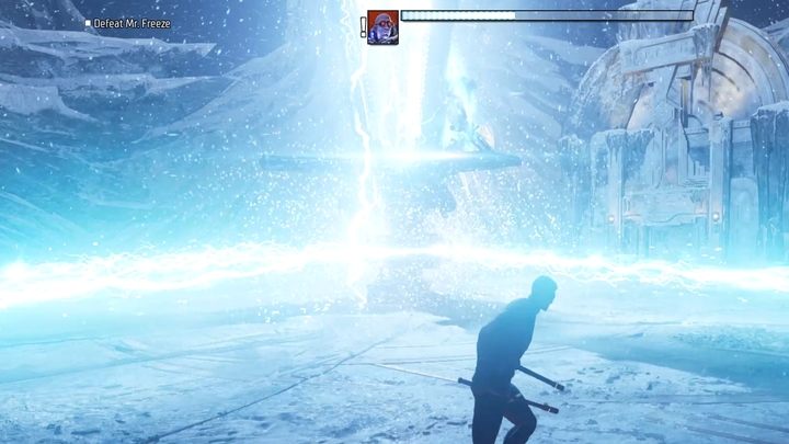 Gdy boss straci połowę zdrowia, przeniesie się na środek i uruchomi maszynę - Gotham Knights: Rozdział Mr. Freeze - solucja, opis przejscia - Gotham Knights - poradnik do gry