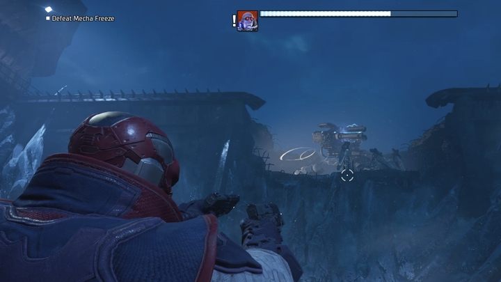 Gdy boss wskoczy na górę, możecie go zignorować lub nadal oddawać strzały w jego stronę - Gotham Knights: Rozdział Mr. Freeze - solucja, opis przejscia - Gotham Knights - poradnik do gry