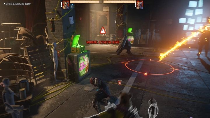 Drugie starcie uwzględnia obu mini-bossów, licznych Świrusów oraz bomby - tymi zająć musicie się w pierwszej kolejności, gdyż ich wybuch spowoduje przegranie misji - Gotham Knights: Rozdział Harley Quinn - solucja, opis przejścia - Gotham Knights - poradnik do gry