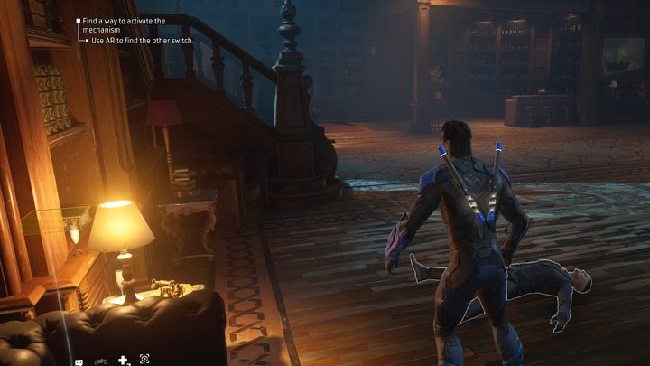 Pierwszy mechanizm znajdziecie ukryty w posągu na piętrze, zaś drugi po przeciwnej stronie budynku - na regale niedaleko baru - Gotham Knights: Klub Powers (The Powers Club) - opis przejścia, solucja - Gotham Knights - poradnik do gry