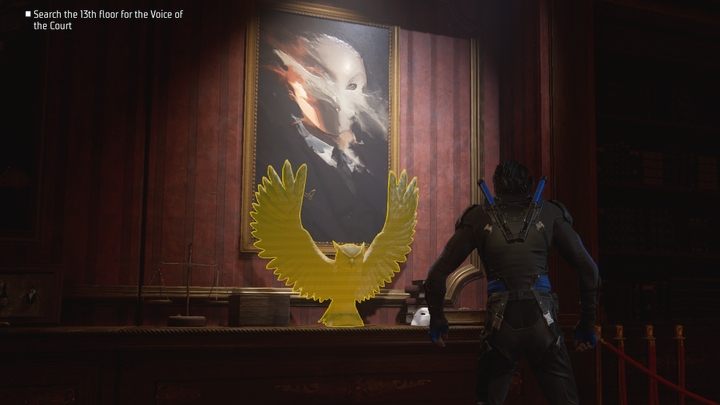 W ukrytym pomieszczeniu przeskanujcie posąg sowy, w którym znajduje się sekretny przycisk - Gotham Knights: Maskarada (The Masquerade) - solucja, opis przejścia - Gotham Knights - poradnik do gry