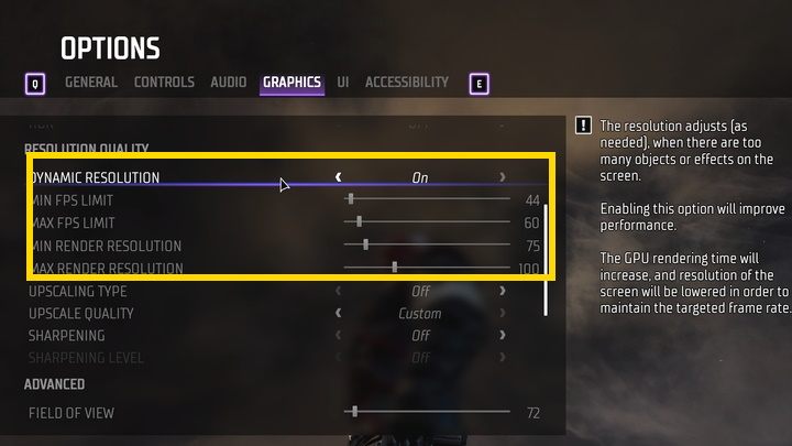 Głównym ustawieniem, które zadecydować może o tym, czy gra będzie grywalna na słabszym sprzęcie jest rozdzielczość dynamiczna (Dynamic Resolution) - Gotham Knights: Wymagania sprzętowe PC - Gotham Knights - poradnik do gry