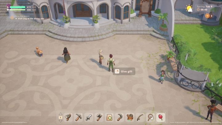 W pierwszej kolejności musicie wyekwipować prezent do podręcznego paska dostępu i go wybrać - Coral Island: Jak dać prezenty? - Coral Island - poradnik do gry