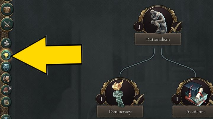 Aby przejść do drzewa technologii (Technology Tree), kliknijcie na ikonę żarówki w lewym panelu bocznym - Victoria 3: Technologie - drzewo technologii, Innowacje - Victoria 3 - poradnik do gry