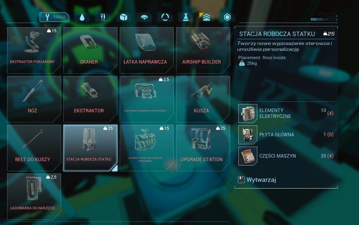 Po odkryciu schematu zostaje Wam już tylko wytworzenie właściwej wersji za pomocą fabrykatora, gdzie w zakładce narzędzi znajdziecie stację roboczą statku - Forever Skies: Jak zrobić stację roboczą statku? - Forever Skies - poradnik do gry