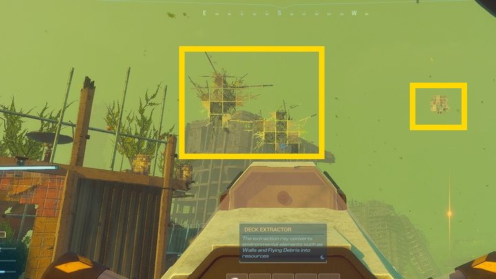 Co istotne, możecie również zbierać metale i materiały syntetyczne z powietrza: unoszą się jako grudki z pyłem, i jeśli nie znajdują się zbyt daleko, zbierzecie je ekstraktorem - zapewnia to stałe i nieograniczone źródło podstawowych materiałów craftingowych - Forever Skies: Pierwsze kroki - czyli jak rozpocząć rozgrywkę - Forever Skies - poradnik do gry