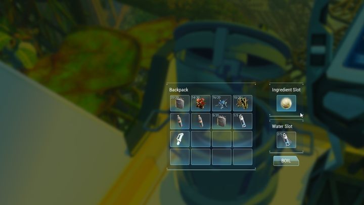 Umieśćcie w górnym punkcie produkt do gotowania a w dolnym slocie - butelkę z wodą lub puszkę z czystą wodą - Forever Skies: Zdobywanie i gotowanie pożywienia - Forever Skies - poradnik do gry