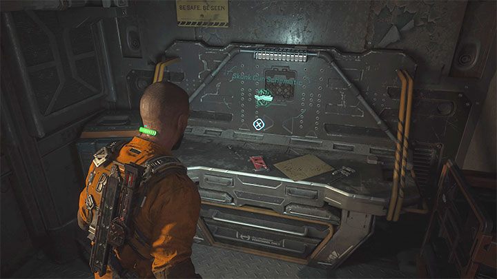Znajdziecie się w niedostępnym wcześniej pomieszczeniu Workshop D302 - Callisto Protocol: Schemat broni Skunk (Skunk Gun) - sekrety, znajdźki - The Callisto Protocol - poradnik do gry