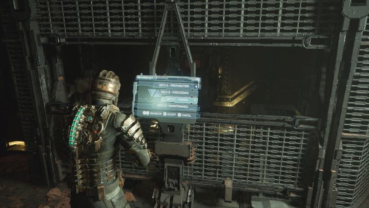 Dotrzyjcie do sali ze skrzyniami na szynach - możecie je przesuwać z pomocą kinezy i odblokujcie dzięki temu przejście na zachód do Pomieszczenia RIG (RIG Room) - Dead Space Remake: U wrót otchłani (Into the Void) - Dead Space Remake - poradnik do gry