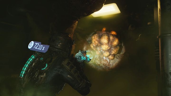W nowym pomieszczeniu jest trujący gaz i dodatkowo musicie uważać na nowe potwory z mackami przyklejone do ścian - tak jak zawsze ostrzeliwujcie je z bezpiecznej odległości - Dead Space Remake: Rozpacz i ruina (End of Days) - Dead Space Remake - poradnik do gry