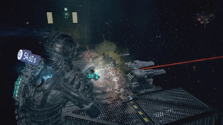 Jeśli polecicie w lewo, to musicie zniszczyć narośle po to żeby odsłonić lewe działo ADS - Dead Space Remake: Jak pokonać Pozostałośc Lewiatana (Leviathan Remnant)? - Dead Space Remake - poradnik do gry