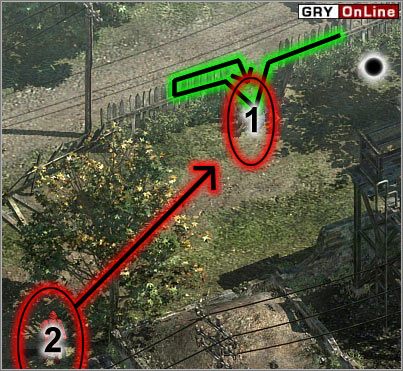 Czołgaj się wzdłuż płotu i zabij nożem żołnierza w 1, a następnie szybko ukryj się za płotek po drugiej stronie - [EUROPA ŚRODKOWA] Misja 03 cz.1 - Commandos 3: Kierunek Berlin - poradnik do gry
