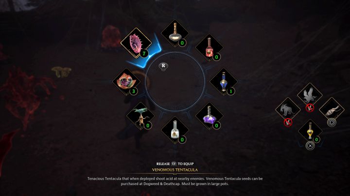 Po zdobyciu 1 sztuki Jadowitej tentakuli wywołajcie menu podręczne (L1/LB na padzie) - Hogwarts Legacy: Zadanie Profesor Garlick 1 (Professor Garlicks Assignment 1) - Hogwarts Legacy - poradnik do gry