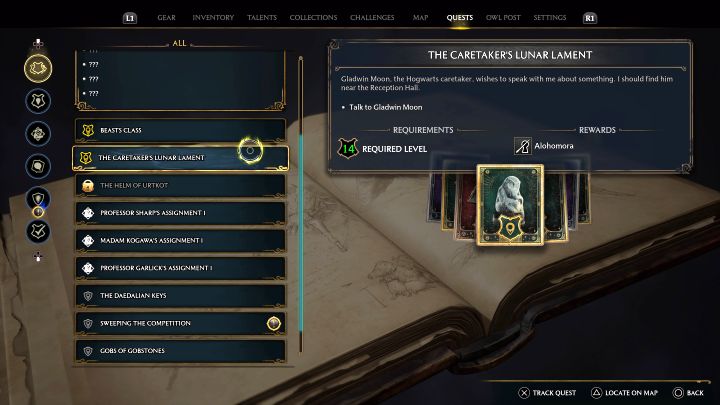 Musicie zaczekać na odblokowanie głównego questu Księżycowa niedola woźnego (The Caretakers Lunar Lament) - Hogwarts Legacy: Jak otwierać zamki (kłódki na drzwiach)? - Hogwarts Legacy - poradnik do gry