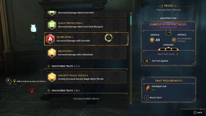 Drugie zastosowane to nadawanie przedmiotom atrybutów (Traits) - Hogwarts Legacy: Skrzat, cap-sakwa i krosno (The Elf, The Nab-Sack, and the Loom) - Hogwarts Legacy - poradnik do gry