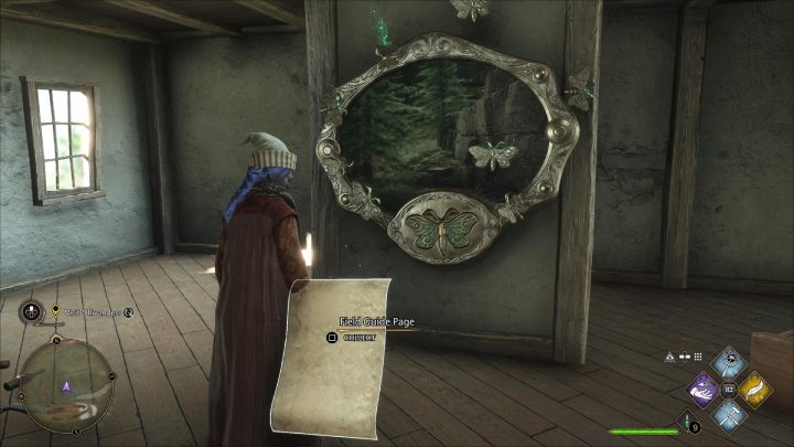 Jeden z obrazów z ćmą (Moth Paintings) Empty Moth Painting #5 (Hogsmeade) jest w opuszczonej chacie, niedaleko sklepu ogrodniczego - Hogwarts Legacy: Strony przewodnika (Field Guide Pages) część 2 - Hogsmeade - Hogwarts Legacy - poradnik do gry