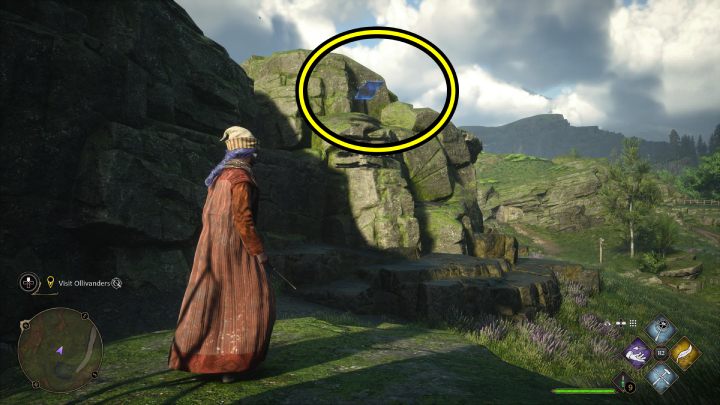 Następna znajdźka Flying Guide Page #20 (Hogsmeade) lata przy opuszczonym domu na wzgórzu, niedaleko sklepu Muchomory i Astry (Dogweed and Deathcap) - Hogwarts Legacy: Strony przewodnika (Field Guide Pages) część 2 - Hogsmeade - Hogwarts Legacy - poradnik do gry