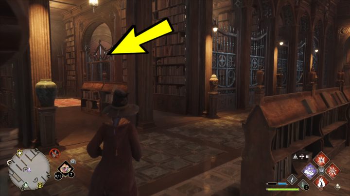 Stojąc przy punkcie szybkiej podróży w bibliotece, idźcie na zachodnią część pomieszczenia - Hogwarts Legacy: Posążki demimoza (Demiguise Statues) - Hogwart - Hogwarts Legacy - poradnik do gry