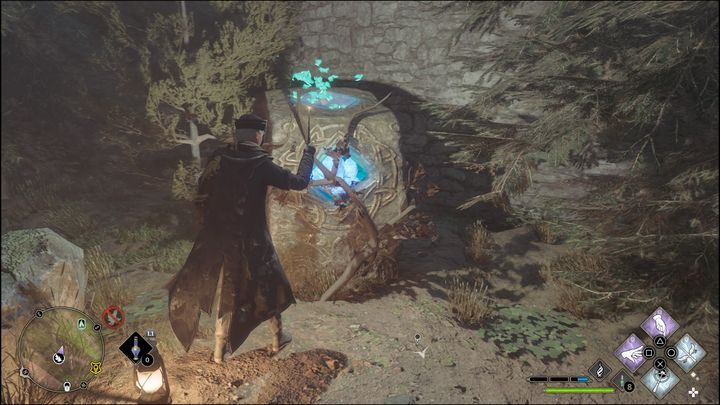 Gdy motyle zaczną podążać za Waszą różdżką, należy włożyć je do kamiennego bloku, zwyczajnie do niego podchodząc - Hogwarts Legacy: Dolina Hogsmeade - wszystkie Łamigłówki Merlina - Hogwarts Legacy - poradnik do gry