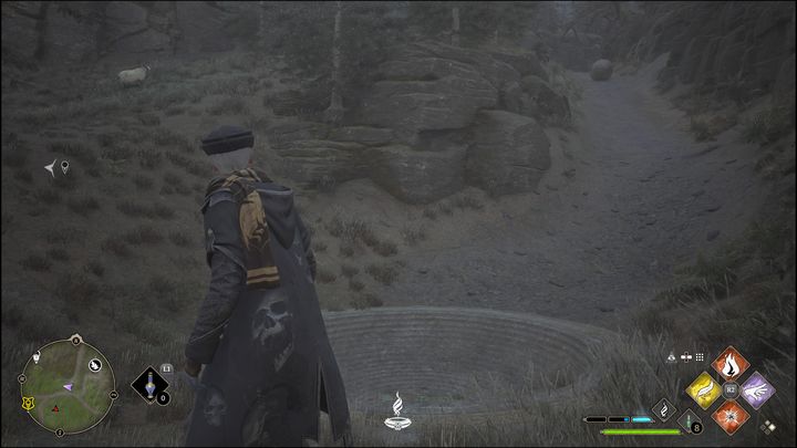 Gdy kula zacznie się staczać, zejdźcie na dół i stańcie blisko wgłębienia - Hogwarts Legacy: Dolina Hogsmeade - wszystkie Łamigłówki Merlina - Hogwarts Legacy - poradnik do gry