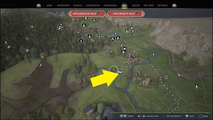 Link do mapy: Merlin Trial - Hogsmeade Valley #1 - Hogwarts Legacy: Dolina Hogsmeade - wszystkie Łamigłówki Merlina - Hogwarts Legacy - poradnik do gry