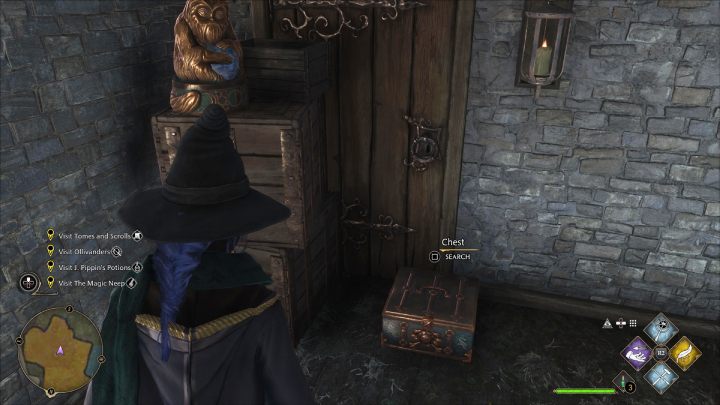 Następny posążek Demiguise Statue #3 (Hogsmeade) jest na zapleczu pubu Pod Świńskim Łbem, w zachodniej części wioski Hogsmeade - Hogwarts Legacy: Posążki demimoza (Demiguise Statues) - Hogsmeade - Hogwarts Legacy - poradnik do gry