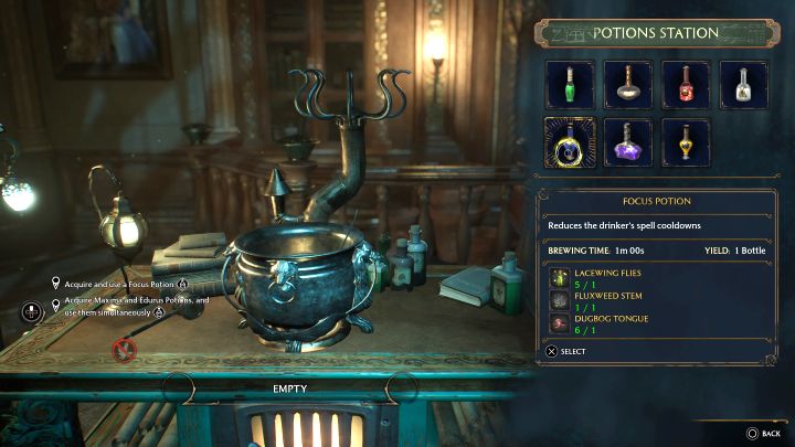 Z przepisem powróćcie do Pokoju Życzeń i skorzystajcie ze stanowiska do eliksirów (Potions Station) - Hogwarts Legacy: Zadanie Profesora Sharpa 1 (Professor Sharps Assignment 1) - Hogwarts Legacy - poradnik do gry