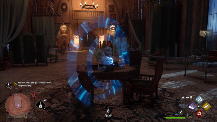 Ponownie pomagajcie sobie wskazaniami kompasu oraz mini-mapy, a dotrzecie do zakręcanych schodów prowadzących do szpitalnego skrzydła - Hogwarts Legacy: Księżycowa niedola woźnego (The Caretakers Lunar Lament) - Hogwarts Legacy - poradnik do gry