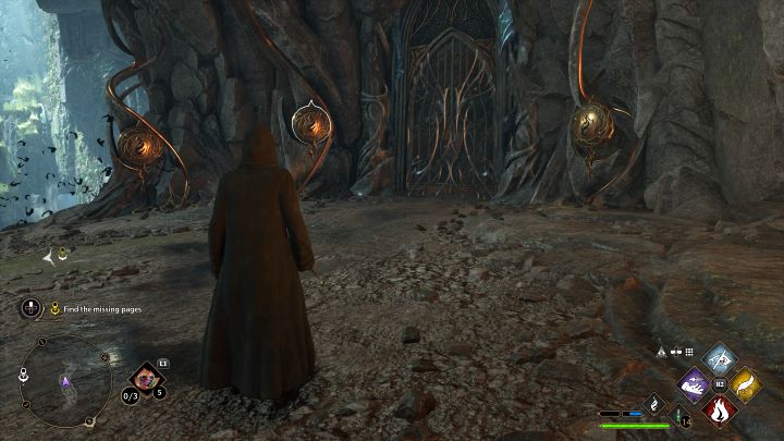 Niedługo po rozpoczęciu eksploracji jaskini dotrzecie do pierwszej zamkniętej bramy z 3 przełącznikami - Hogwarts Legacy: Spoczynek Jackdawa (Jackdaws Rest) - Hogwarts Legacy - poradnik do gry