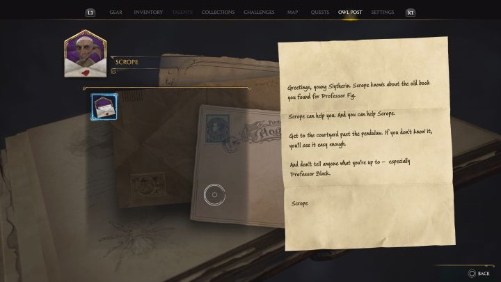 Rozpocznijcie od ukończenia głównego questu Łamigłówki Merlina, w którym Nora Treadwell prosi o pomoc w rozwiązaniu pierwszej zagadki - Hogwarts Legacy: Ostatnia nadzieja Zgrzytka (Scropes Last Hope) - quest Slytherin - Hogwarts Legacy - poradnik do gry